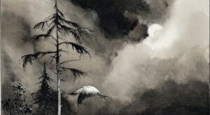 Comiczeichnung eines Vogels neben einem kargen leblosen Baum